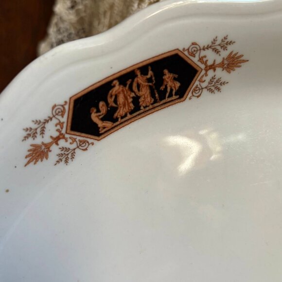 Syracuse China Oval Platter Vintage Greek Revival Motif Scalloped Edge USA Made - Picture 2 of 6